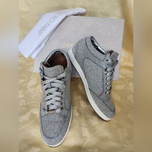 Jimmy Choo Women’s Miami Silver Glitter Low-Top Sneakers 37 - Like New